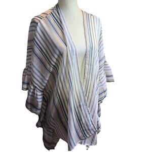 FSL Apparel Striped Kimono Wrap, Boho Flutter Sleeves, Neutral Stripes, Large